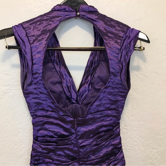 Vintage Nicole Miller Ruched Bodycon Mini Dress Purple Taffeta 2 - Picture 5 of 9